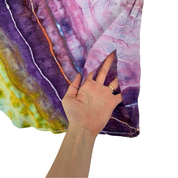 Handmade Geode Tie Dye Tank Top Shirt Womens Size Large Pink Chartreuse Upcycled - Picture 4 of 8
